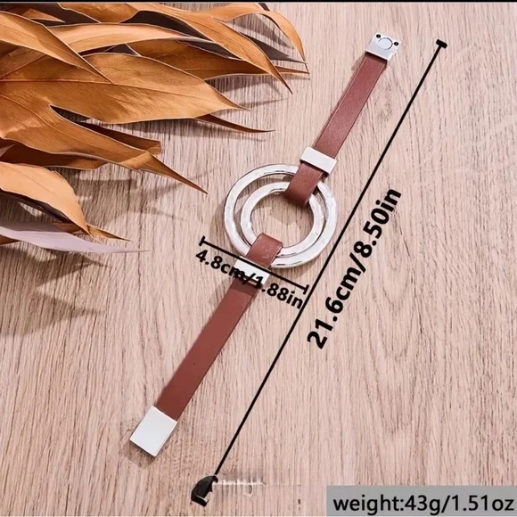 Vintage Boho Double Layer Faux Leather Magnetic Bracelet NWT - Picture 4 of 8